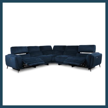 large velvet dark blue recliner corner sofa